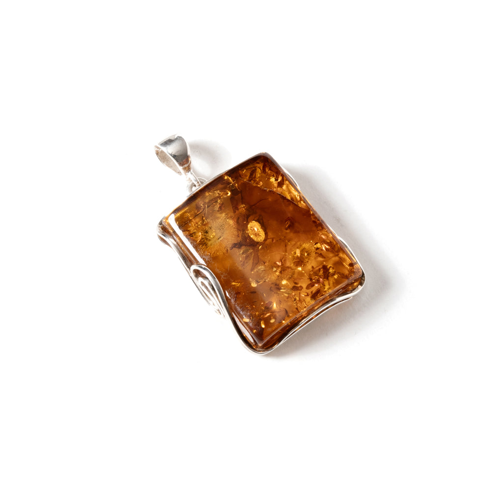 Gorgeous Sparkling Honey Cognac Amber Sterling Silver Pendant