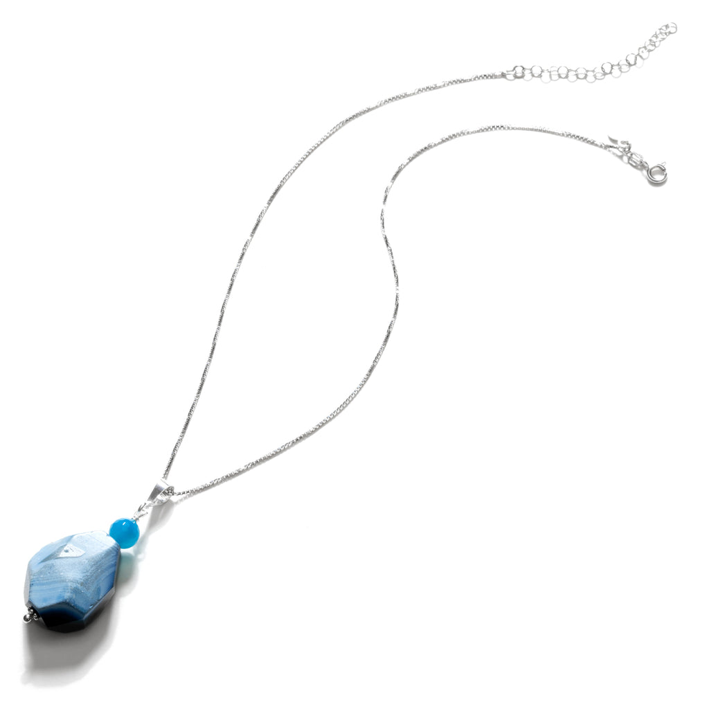 Gorgeous Geode Blue Agate with Crystals Sterling Silver Necklace