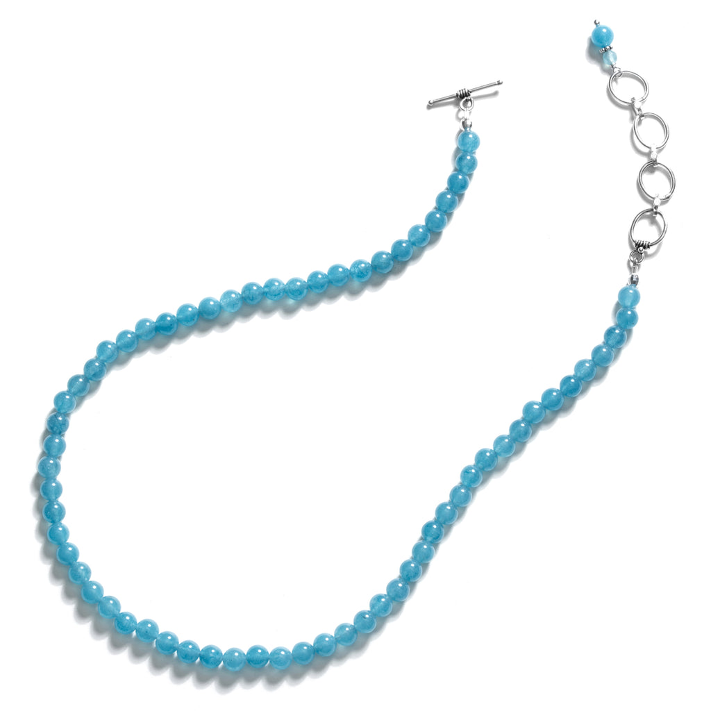 Sky Blue Agate Single Strand Beaded Sterling Silver Necklace