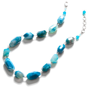 Bold Sky Blue Agate Chunky Stone Sterling Silver Statement Necklace