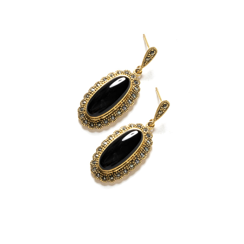 Classic Design Black Onyx Gold Plated Earrings