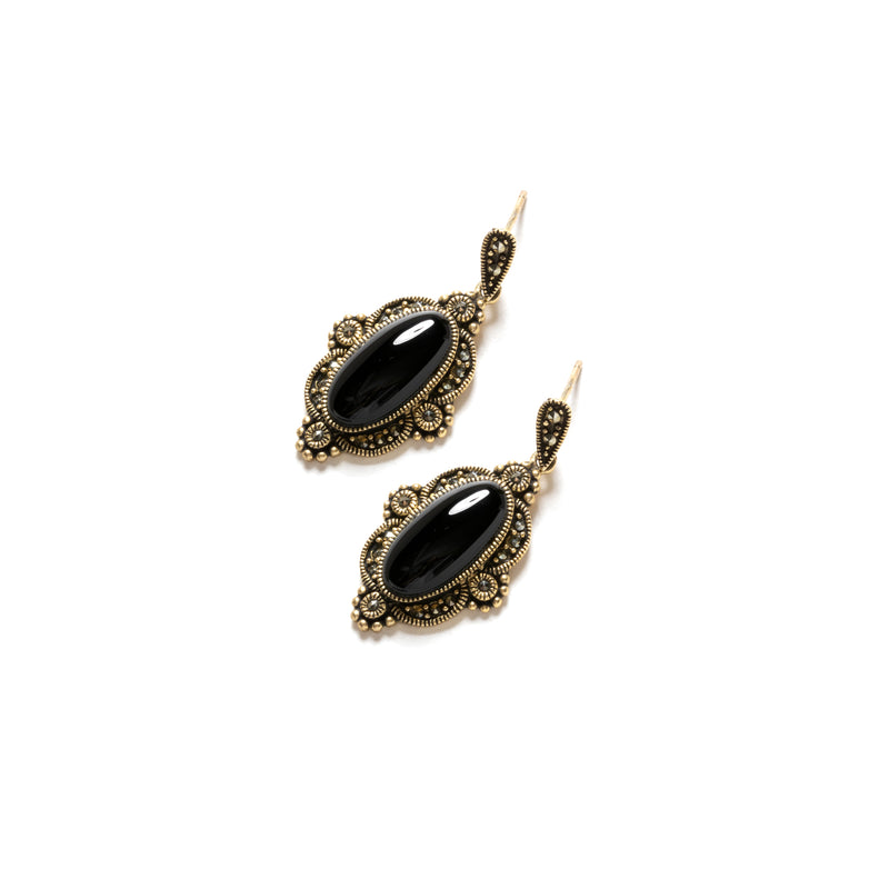 Beautifully Designed Gold Plated Onyx Earrings