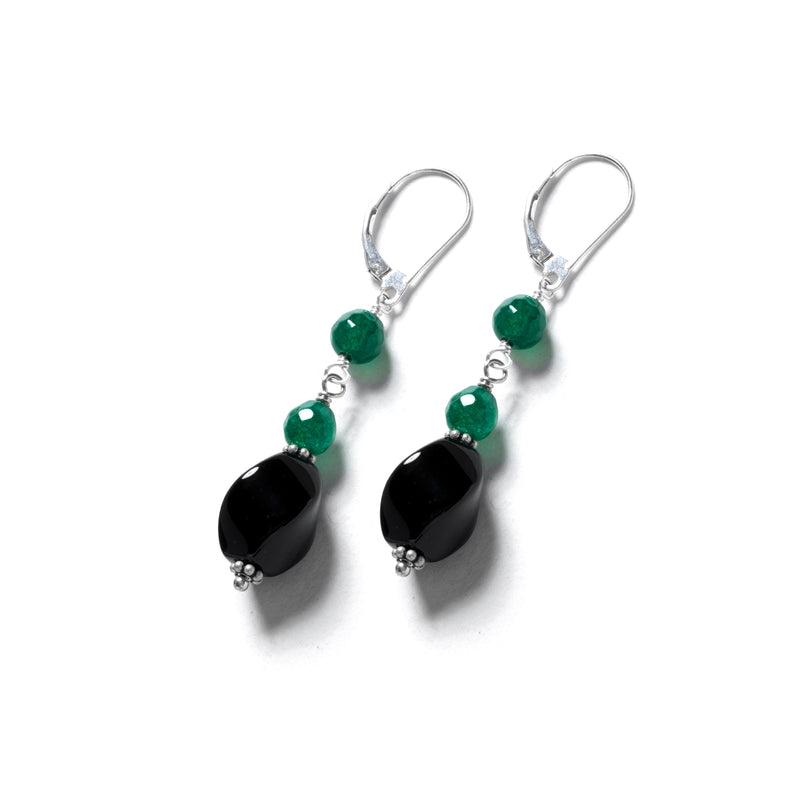 Beautiful Green Agate and Black Onyx Earth-Stone Earrings