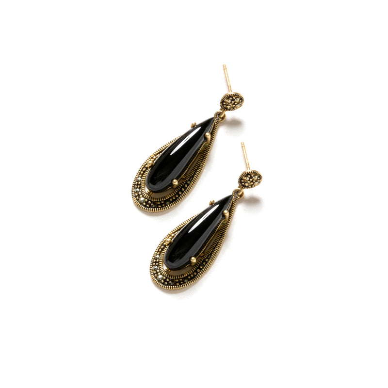 Gorgeous Black Onyx Gold Plated Statement Earrings