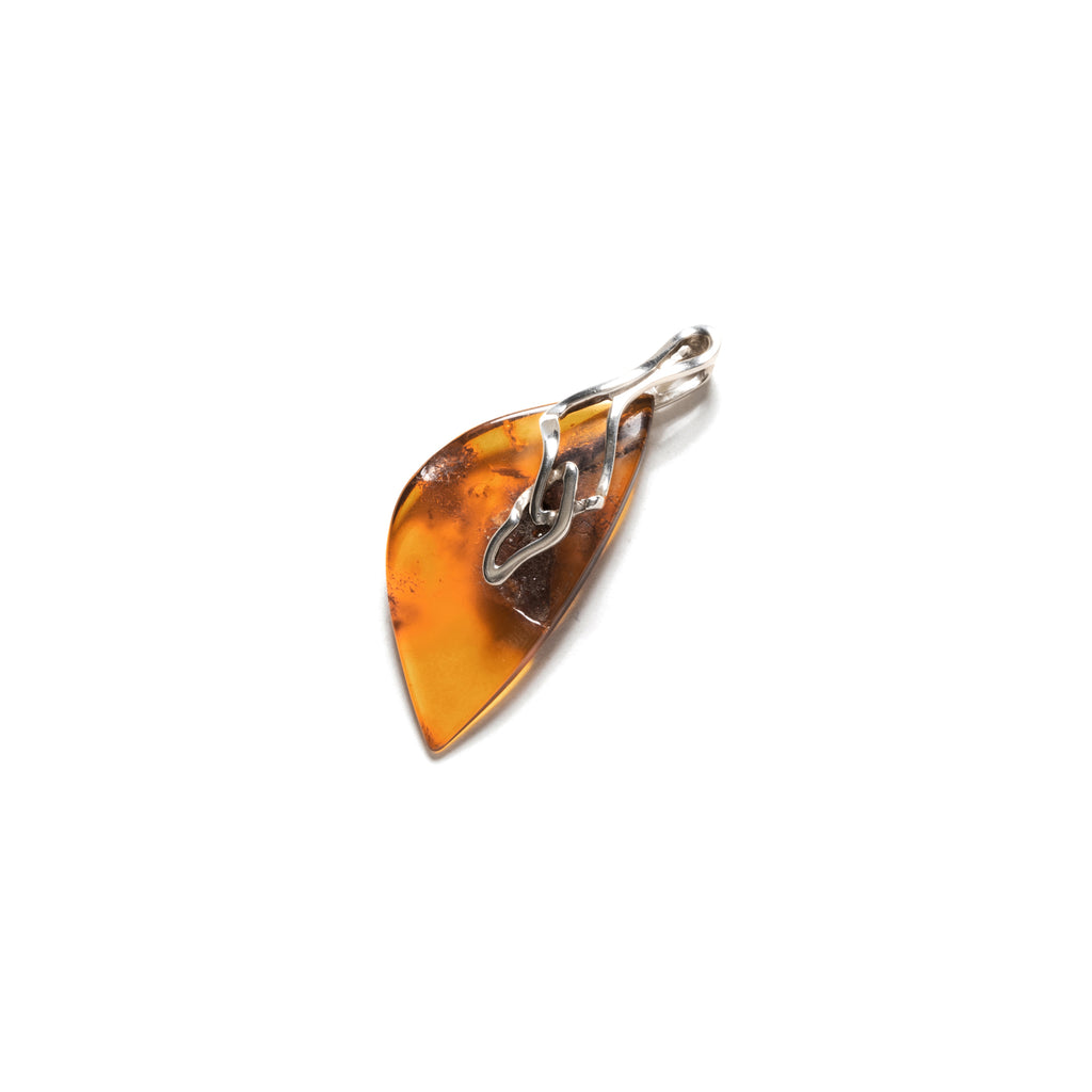Pretty Amber Leaf Pendant with Silver Design