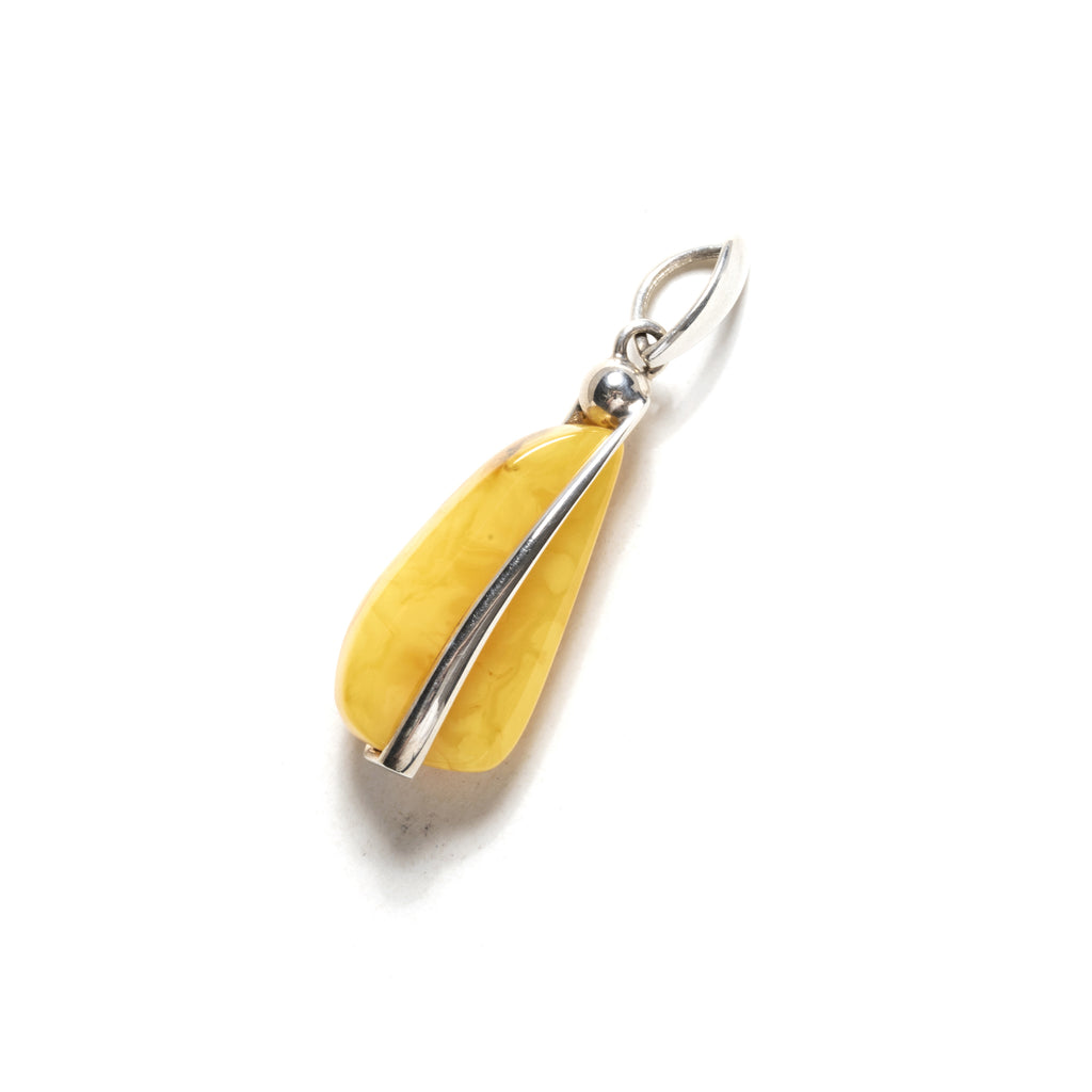 Gorgeously Slim Butterscotch Baltic Amber Sterling Silver Statement Pendant