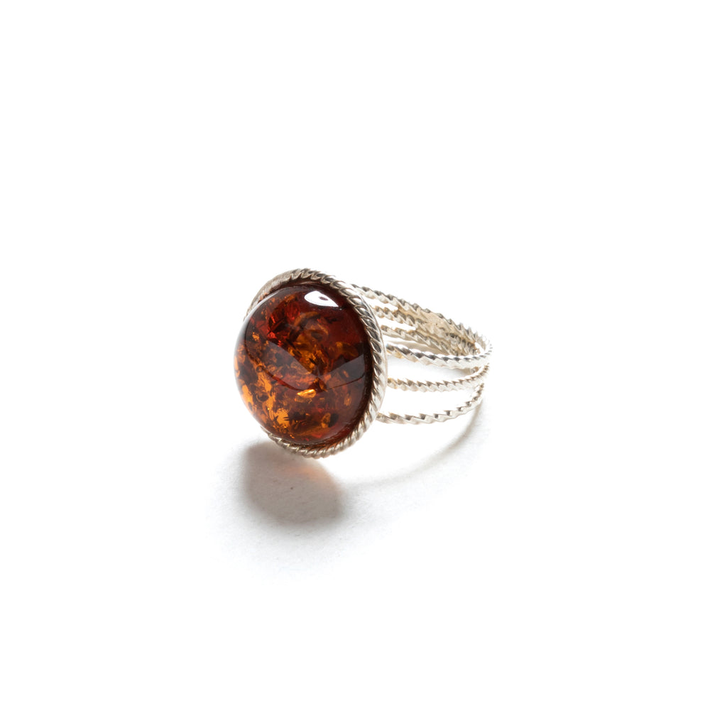 Beautiful Cognac Baltic Amber Sterling Silver Ring