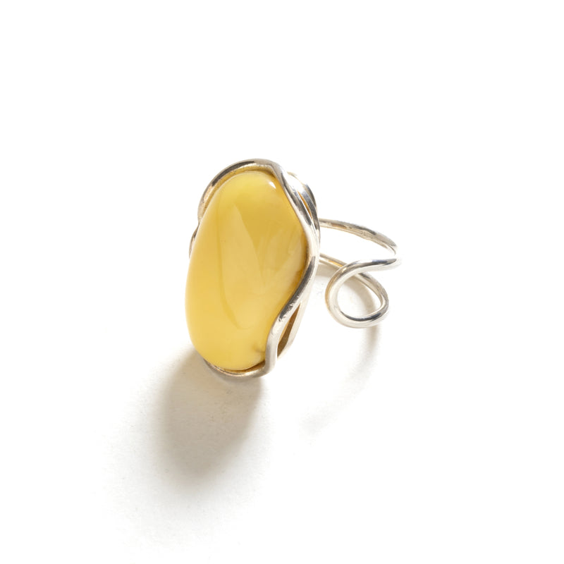 Stunning Large Stone Butterscotch Sterling Silver Adjustable Sterling Silver Statement Ring