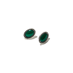 Rich Moss Green Agate Marcasite Silver Earrings