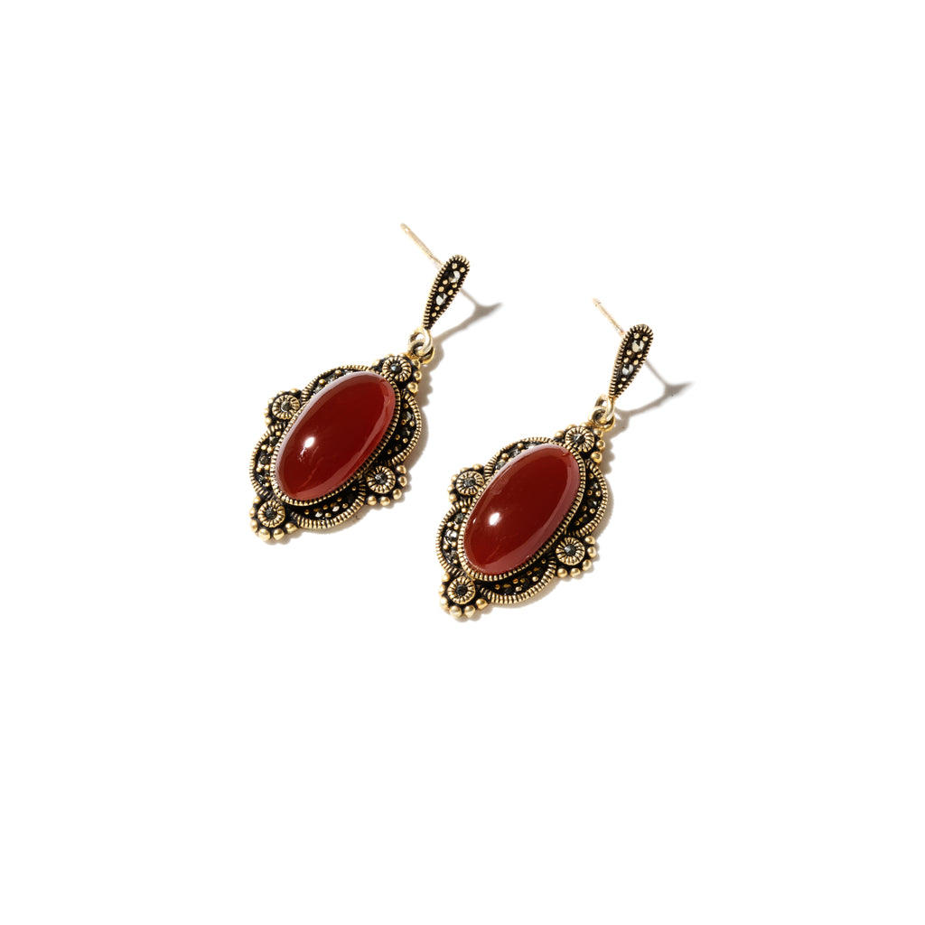 Lovely Vintage Style Carnelian Gold Plated marcasite Earrings