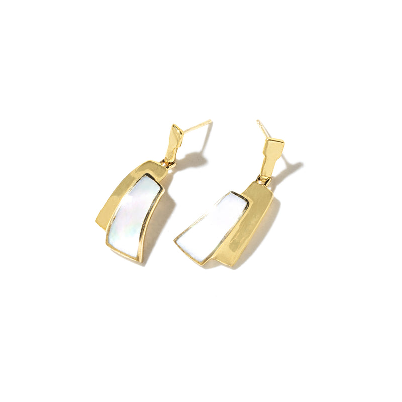 Stunning Contemporary Mother of Pearl Gold Plated Statement Earrings