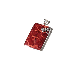 Beautiful Coral with Lucky Dragonfly Sterling Silver Pendant