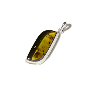 Moss Green Amber Sterling Silver Statement Pendant