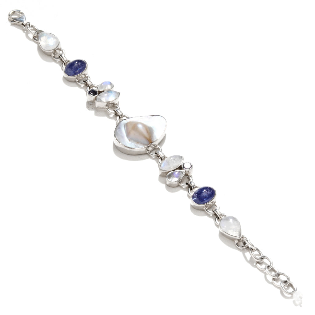 Stunning Mabe Pearl with Gems Sterling Silver Statement Bracelet