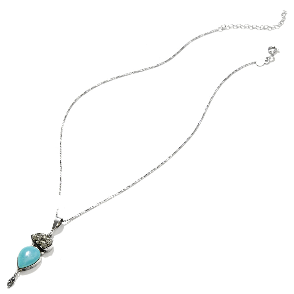 Beautiful Turquoise and Pyrite Sterling Silver Pendant Necklace