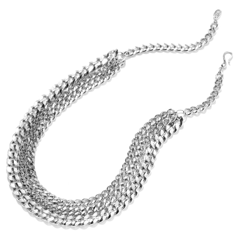 Shiny Layered Silver Plated Curb Chain Necklace
