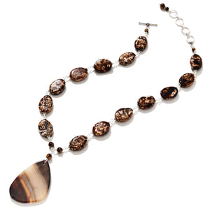 Stunning Leopard Print Agate and Tiger's Eye Sterling Silver Statement Necklace