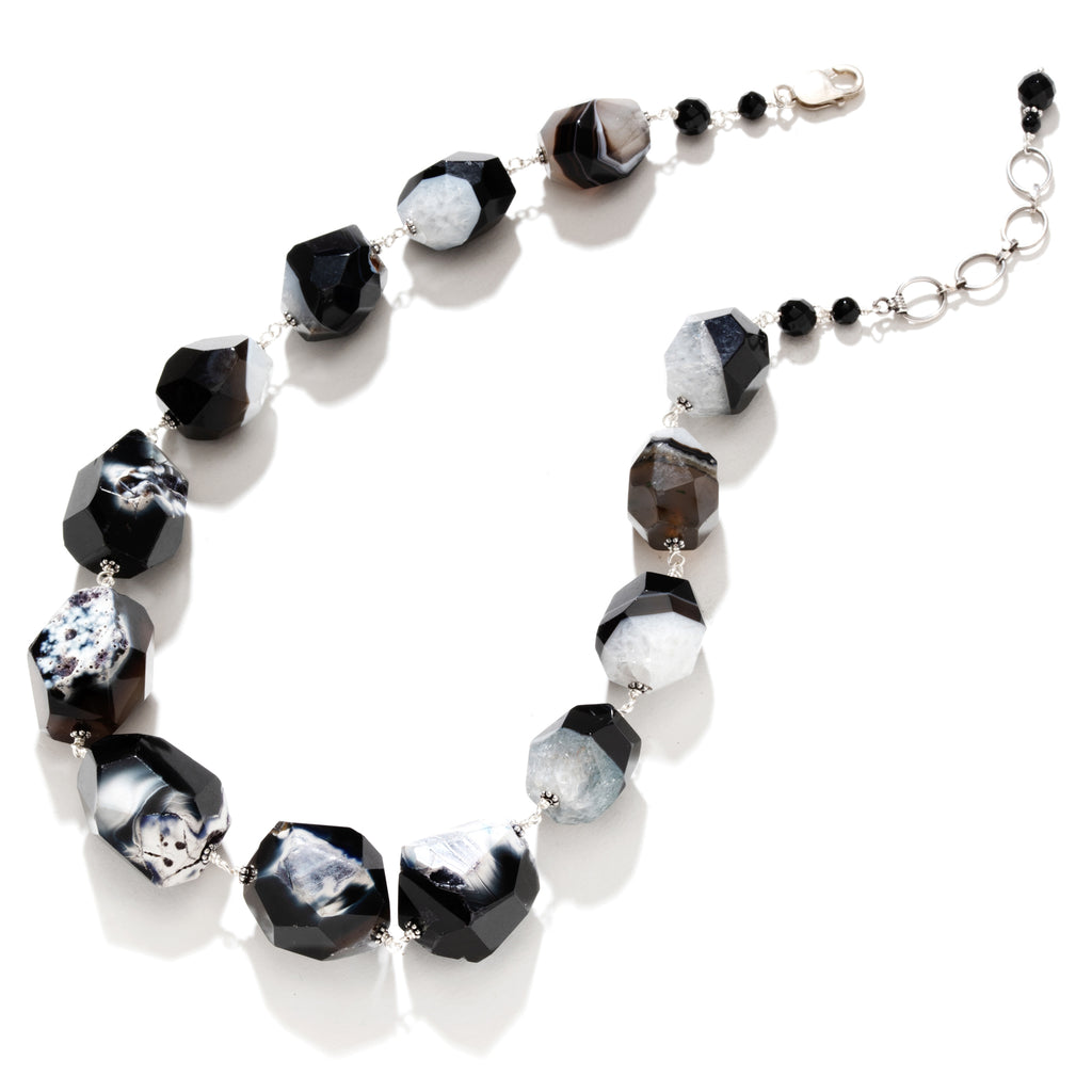 Magnificent Bold Chunky Black Agate Nuggets Sterling Silver Statement Necklace