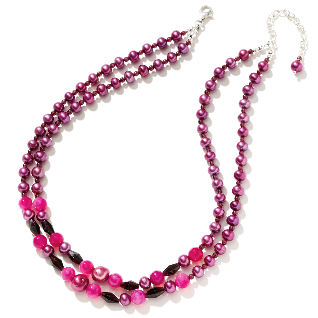 Gorgeous Magenta Freshwater Pearl and Garnet 2-Strand Statement Necklace