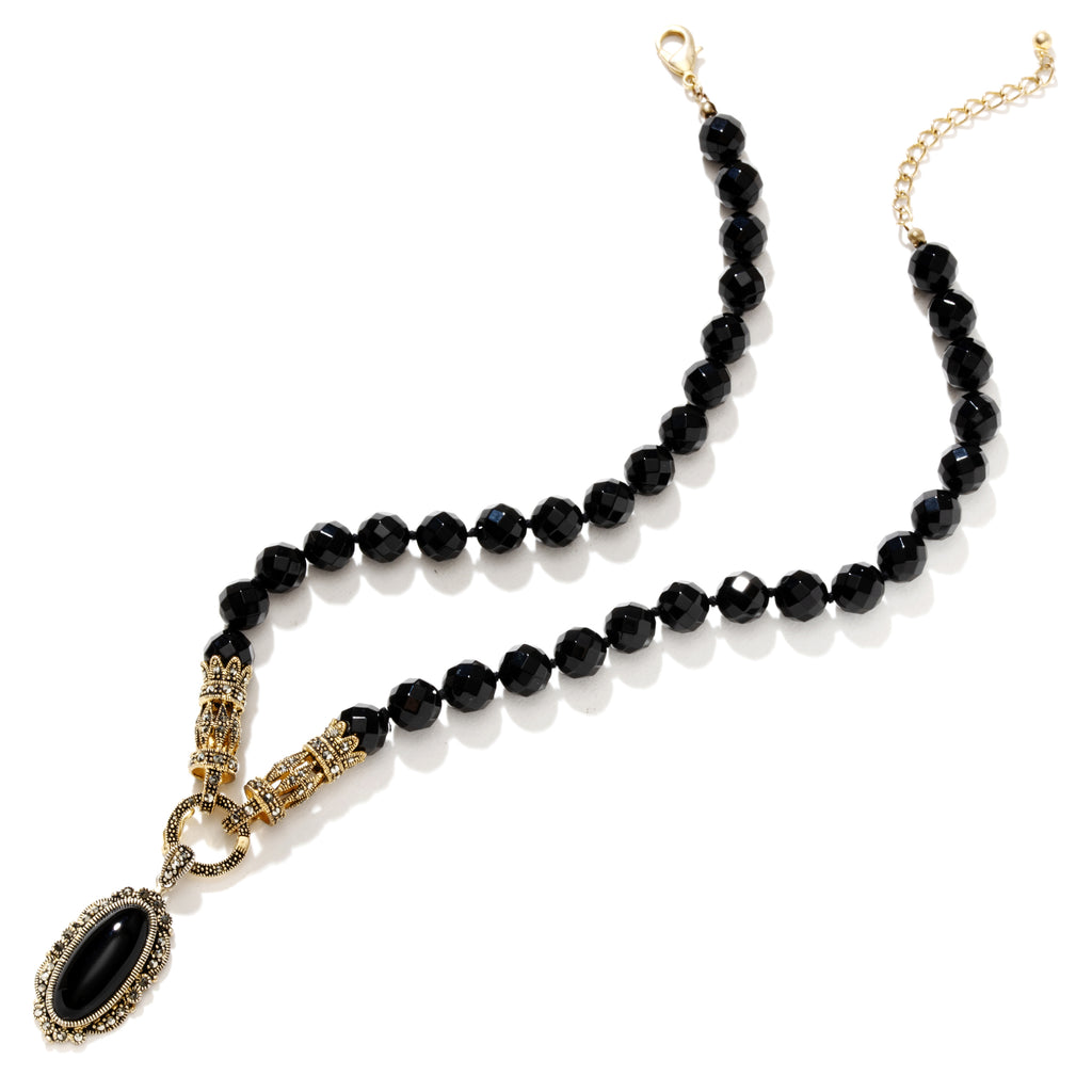 Lovely Black Onyx and Gold Marcasite Vintage Style Statement Necklace