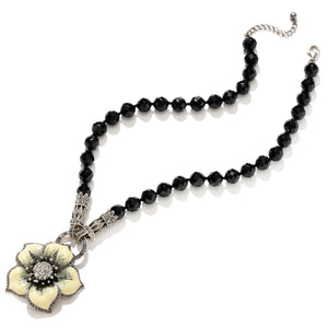 Sparkling Flower on Black Onyx Beaded Vintage Style Marcasite Necklace