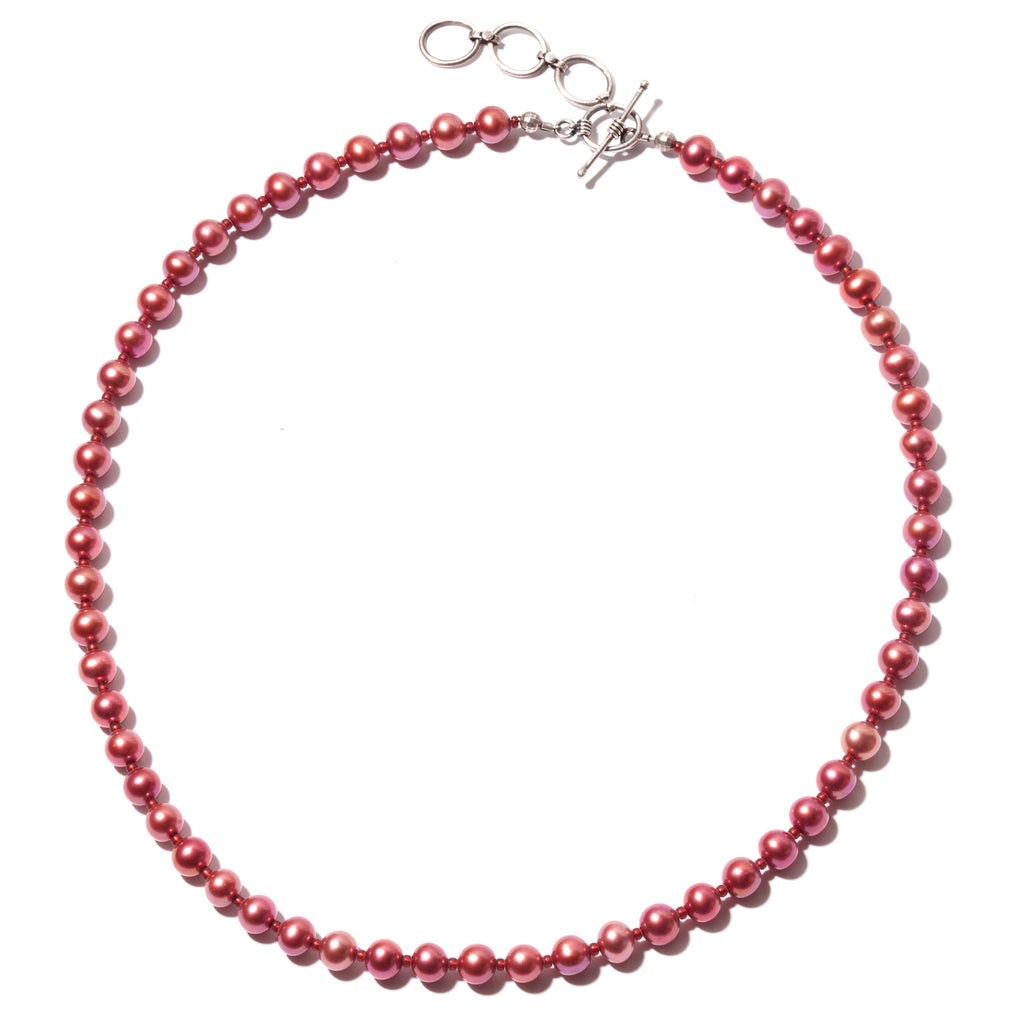 Vibrant Pink Berry Sterling Silver Pearl Necklace