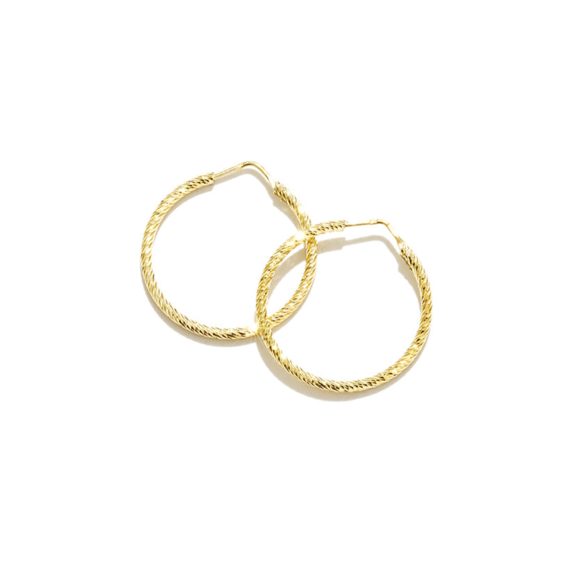 Italian Diamond Cut 18kt Gold Plated Silver Hoops