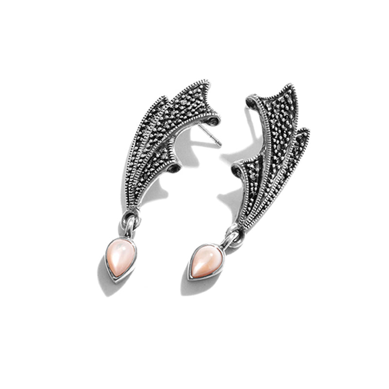 Shooting Comet Marcasite Pink Shell Sterling Silver Statement Earrings