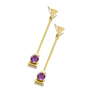 Fashionable Faceted Amethyst Gold Plated Statement Earrings