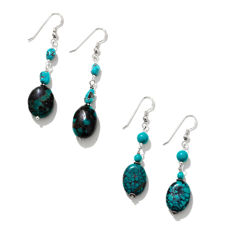 Beautiful 2-Tone Turquoise Sterling Silver Earrings