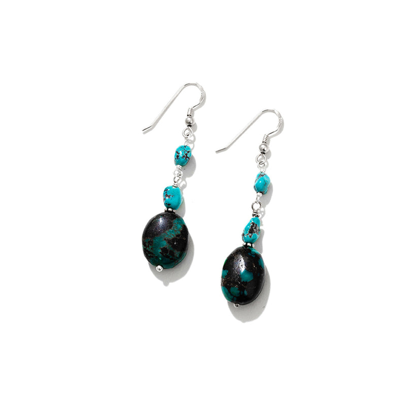 Beautiful 2-Tone Turquoise Sterling Silver Earrings