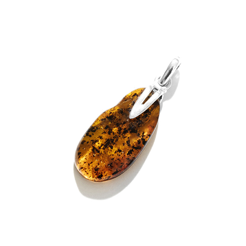 Lovely Modern Amber Design Cognac Baltic Amber Sterling Silver Pendant