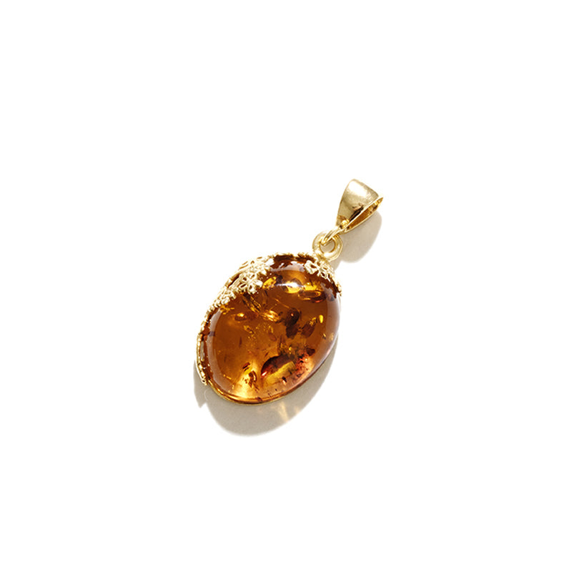 Gorgeous Gold Flower Honey Amber Gold plated Silver Statement Pendant