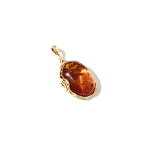 Shimmering Golden Cognac Amber Gold Plated Silver Statement Pendant