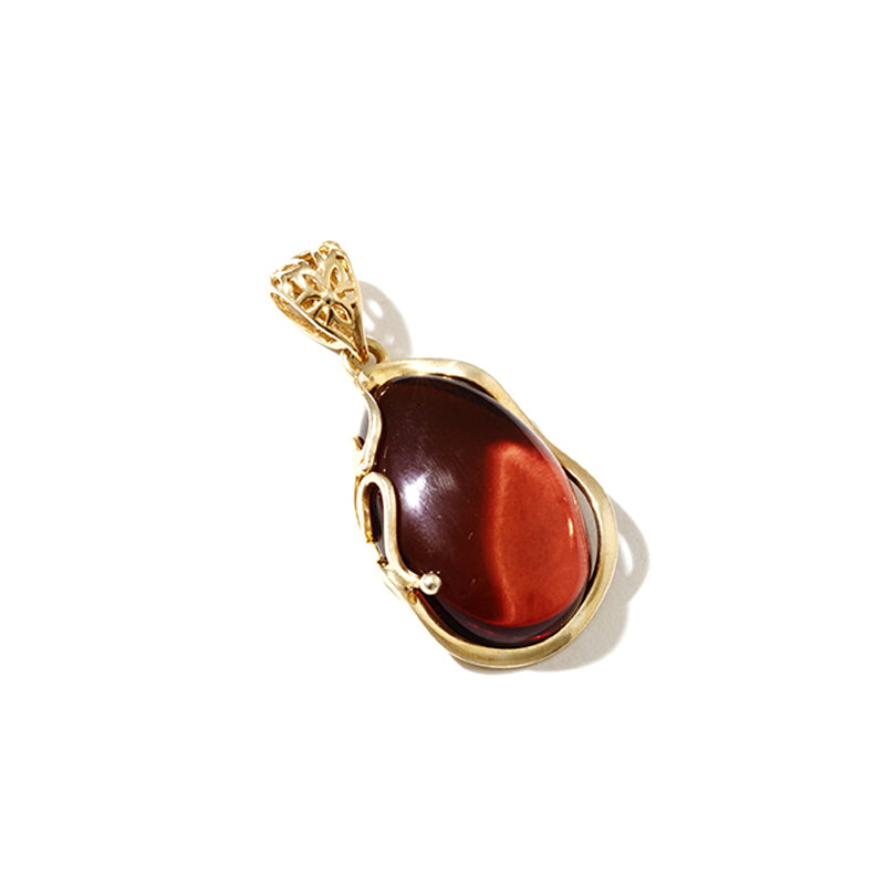 Beautiful Clear Baltic Cognac Amber Gold Plated Silver Statement Pendant