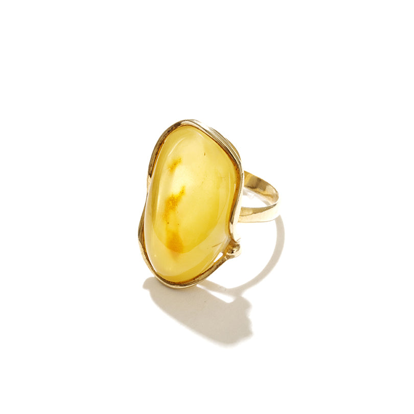 Large Stone Butterscotch Gold Plated Sterling Silver Statement Ring 9.5