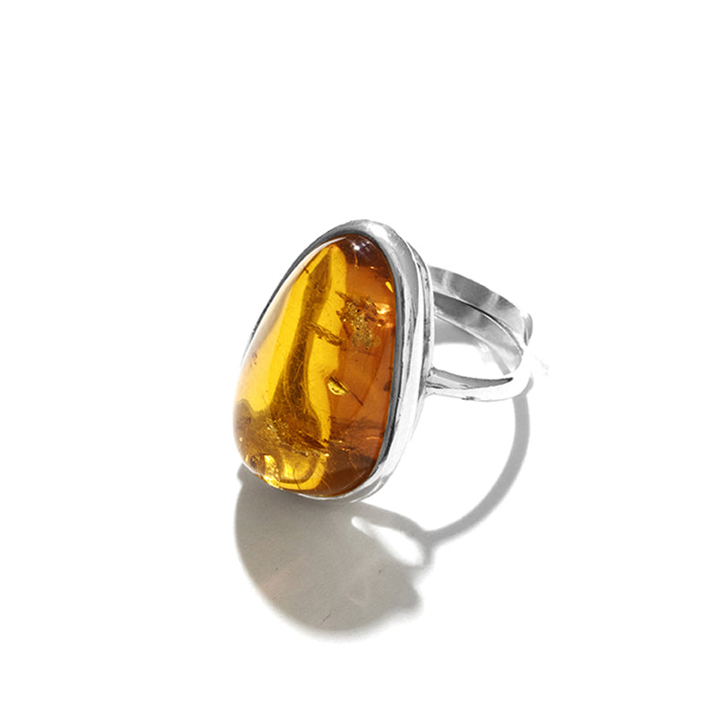 Glistening Clear Golden Honey Cognac Amber Sterling Silver Ring 9