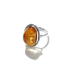 Glistening Smooth Honey Baltic Cognac Amber Sterling Silver Ring