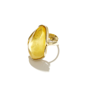 Gorgeous Large Stone Butterscotch Gold Plated Sterling Silver Statement adjustable Ring 8