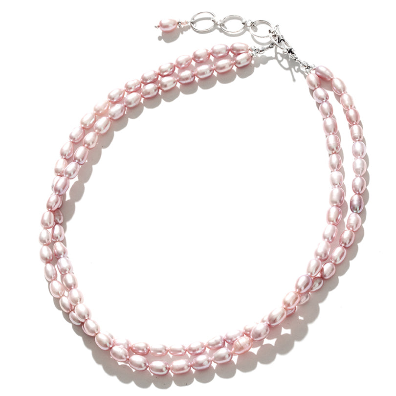 Pink Fresh Water Pearl Double Strand Beaded Necklace