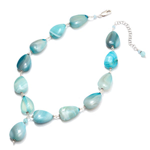 Gorgeous Striped Icy Blue Agate Stone Sterling Silver Statement Necklace