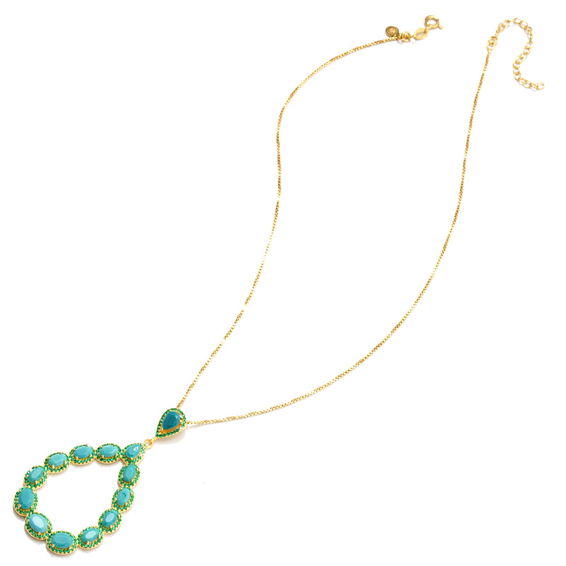 Shimmering Turquoise and Green crystal Gold Plated Silver Statement Necklace