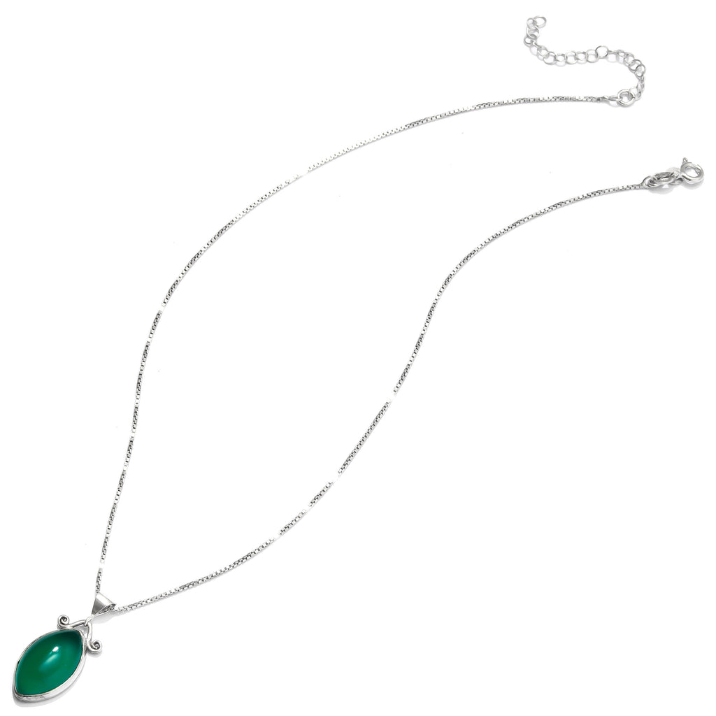 Gorgeous Bright Green Agate Sterling Silver Petite Sone Necklace