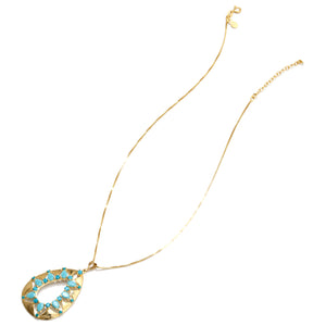 Glamorous Cool Turquoise CZ Gold Plated Statement Necklace