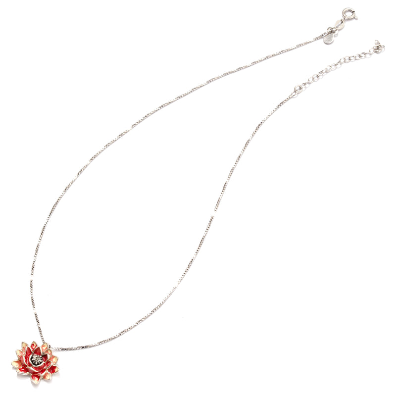 Rose Pink Marcasite Petite Flower Sterling Silver Necklace