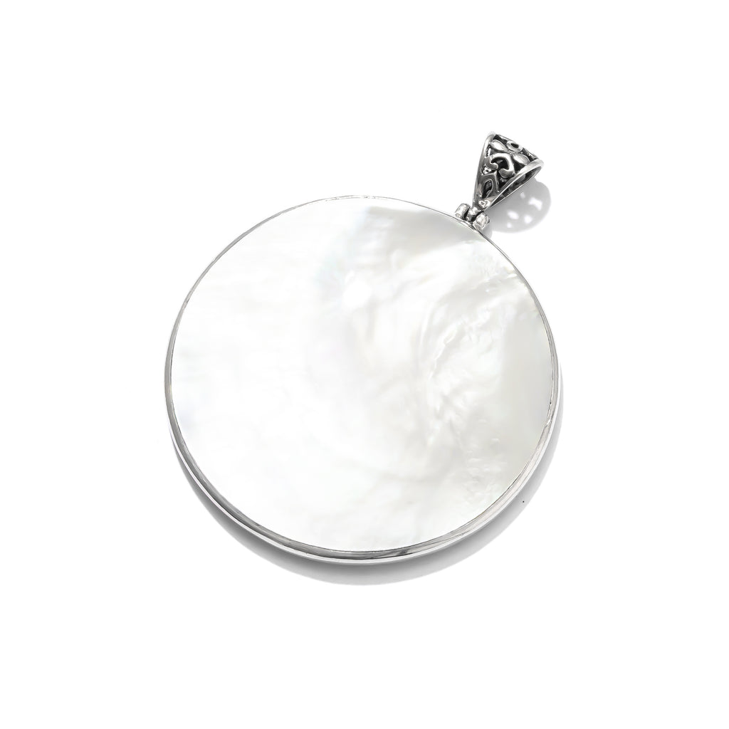 Gorgeous Large White Shell Sterling Silver Pendant