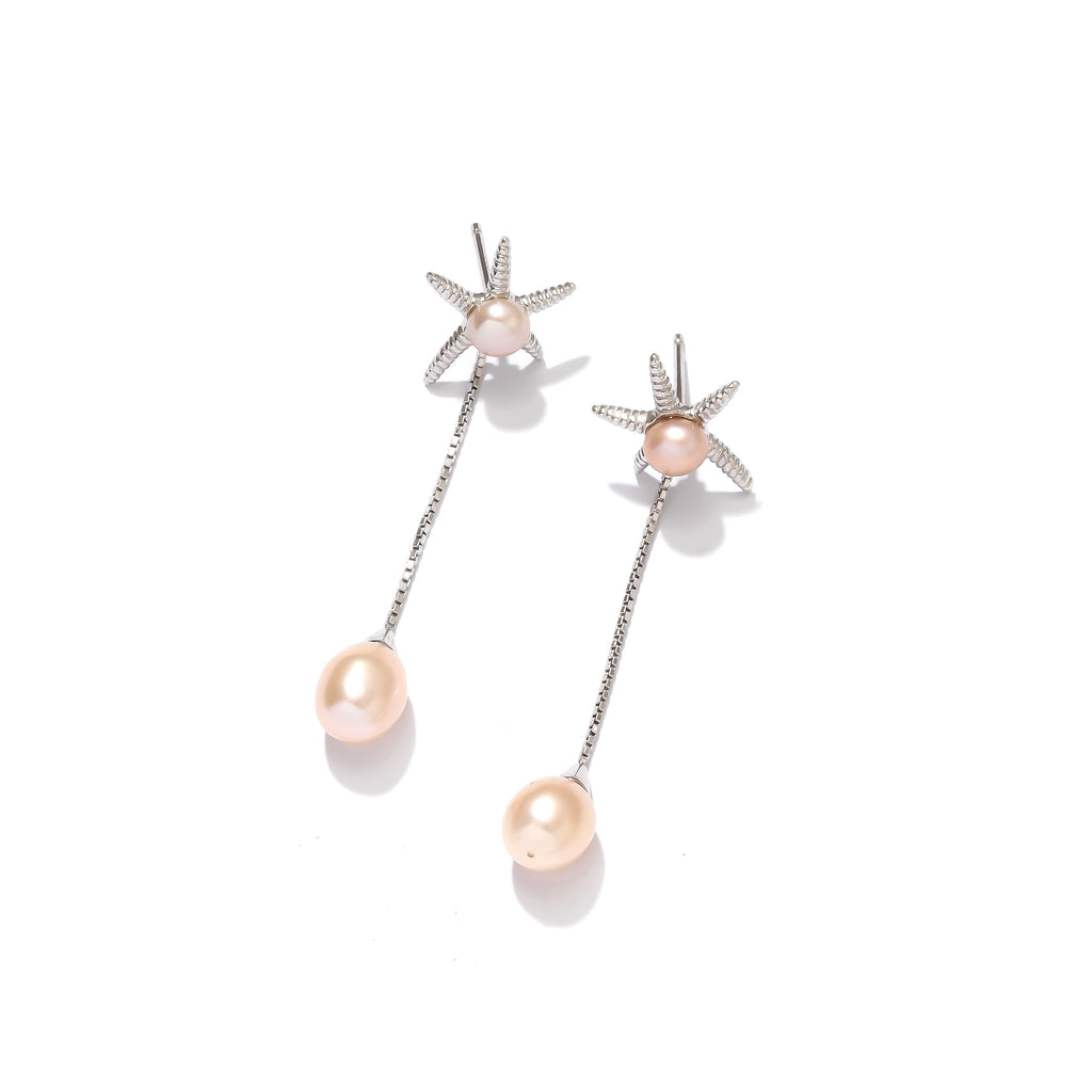 Beautiful Pink or White Pearl Starfish Sterling Silver Earrings