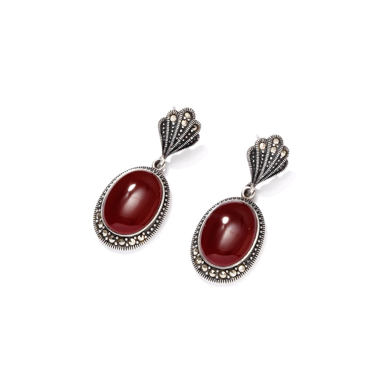 Magnificent Carnelian Marcasite Sterling Silver Statement Earrings