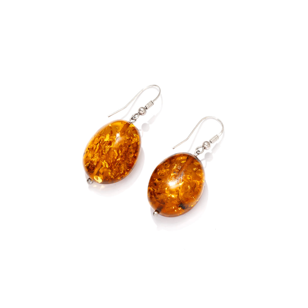 Gorgeous Sparkling Balic Amber Sterling Silver Puffy Stone Earrings