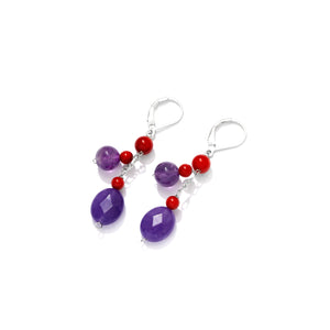Joyful Colors Purple and Red Sterling Silver Earrings